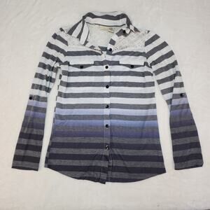 Vintage Y2k Indie Sleaze Striped Long Sleeve Shirt Womens Small White Gray Lace